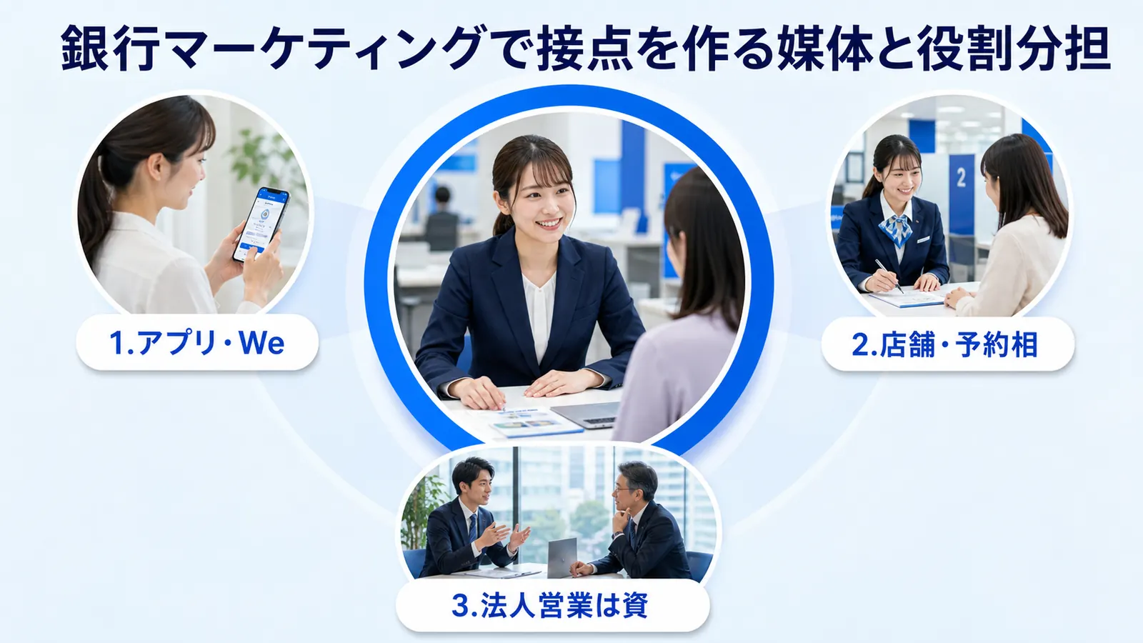 銀行マーケティングで接点を作る媒体と役割分担