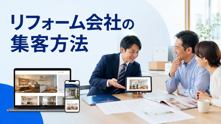 リフォーム会社の集客方法を内容別のオリジナル構図で整理した図解