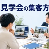 完成見学会の集客方法を内容別のオリジナル構図で整理した図解