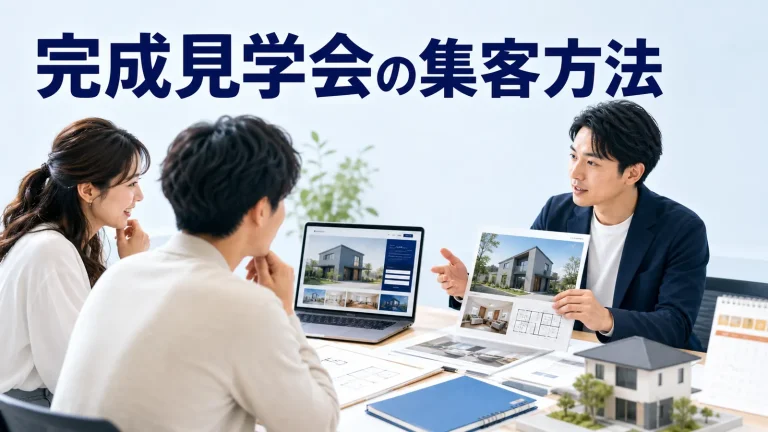 完成見学会の集客方法を内容別のオリジナル構図で整理した図解
