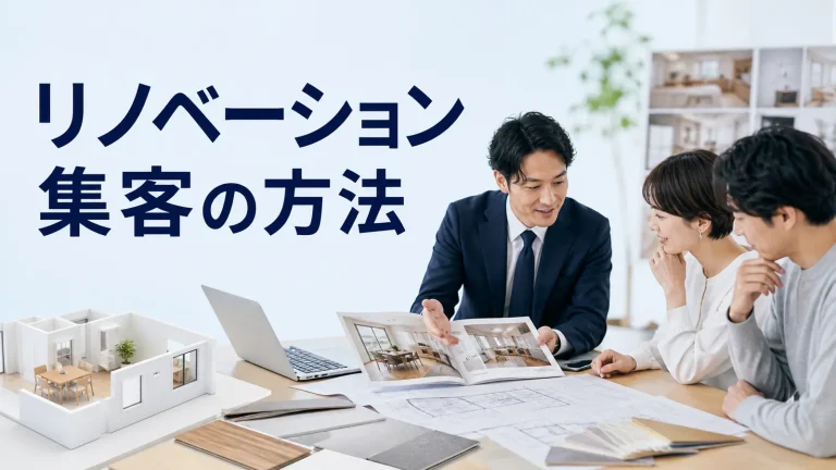 リノベーション集客の方法を内容別のオリジナル構図で整理した図解