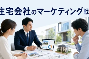 住宅会社のマーケティング戦略を内容別のオリジナル構図で整理した図解