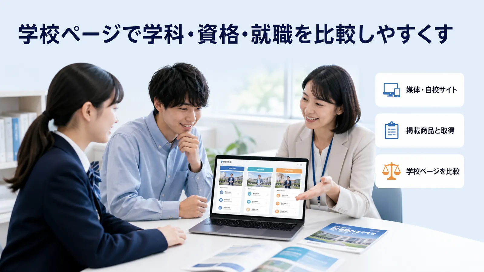 学校ページで学科・資格・就職を比較しやすくす