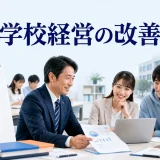 専門学校経営の改善方法を内容別のオリジナル構図で整理した図解