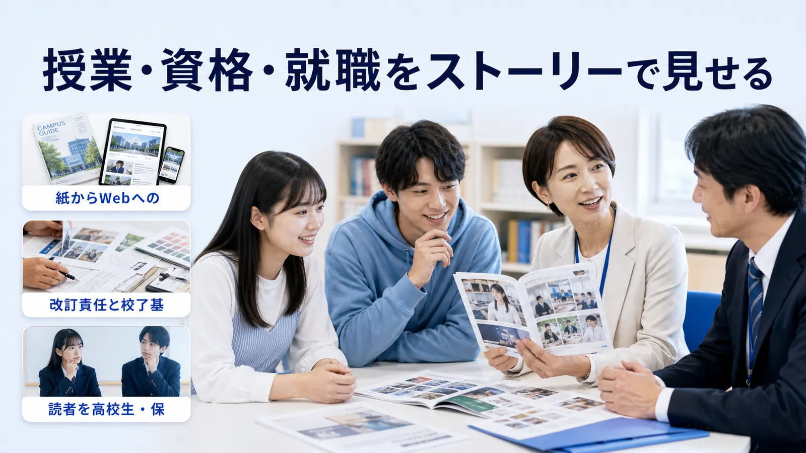 授業・資格・就職をストーリーで見せる