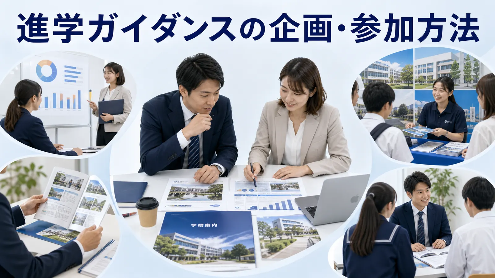 進学ガイダンスの企画・参加方法を内容別のオリジナル構図で整理した図解