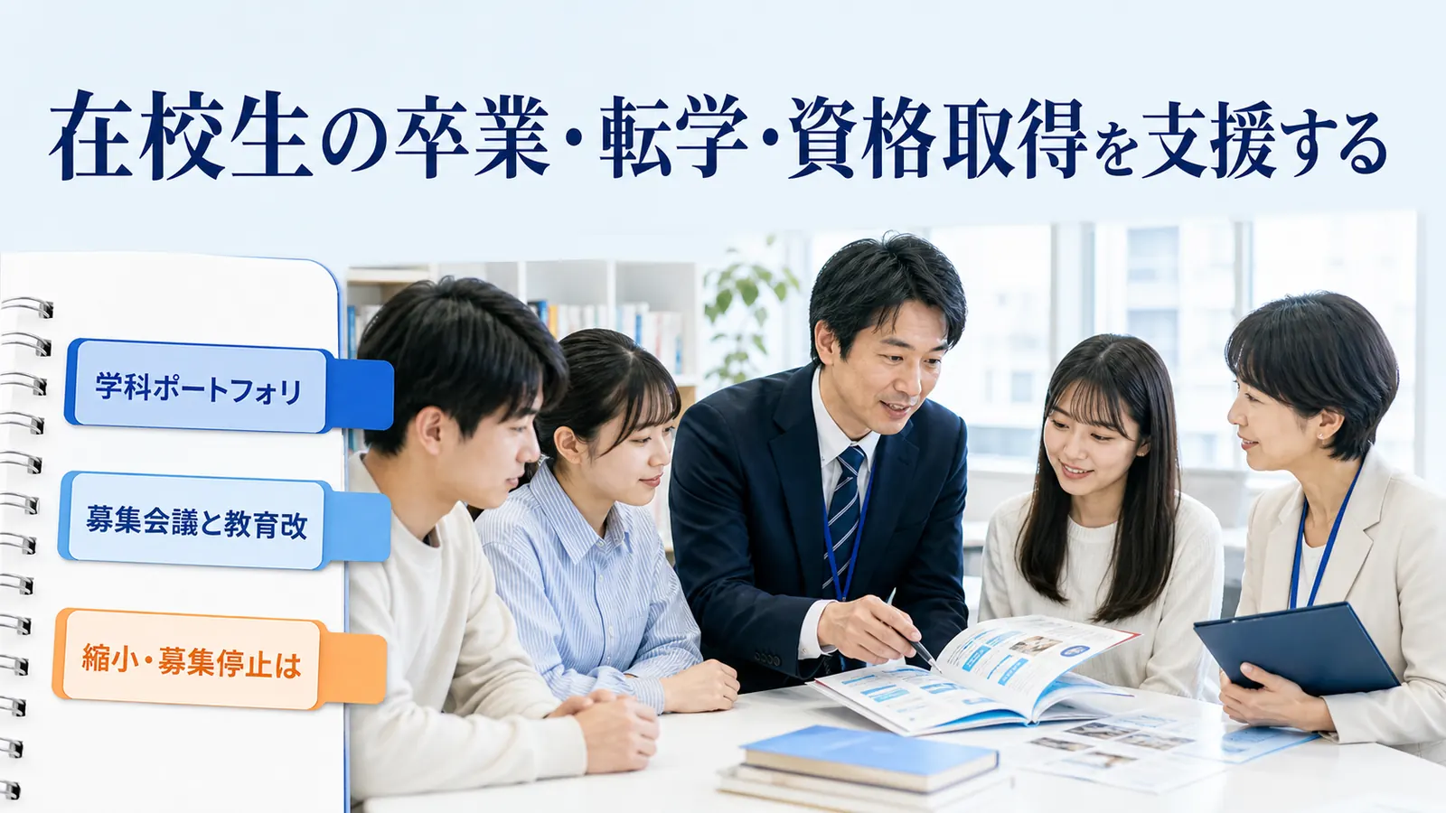 在校生の卒業・転学・資格取得を支援する