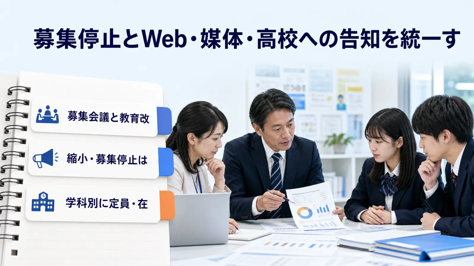 募集停止とWeb・媒体・高校への告知を統一す