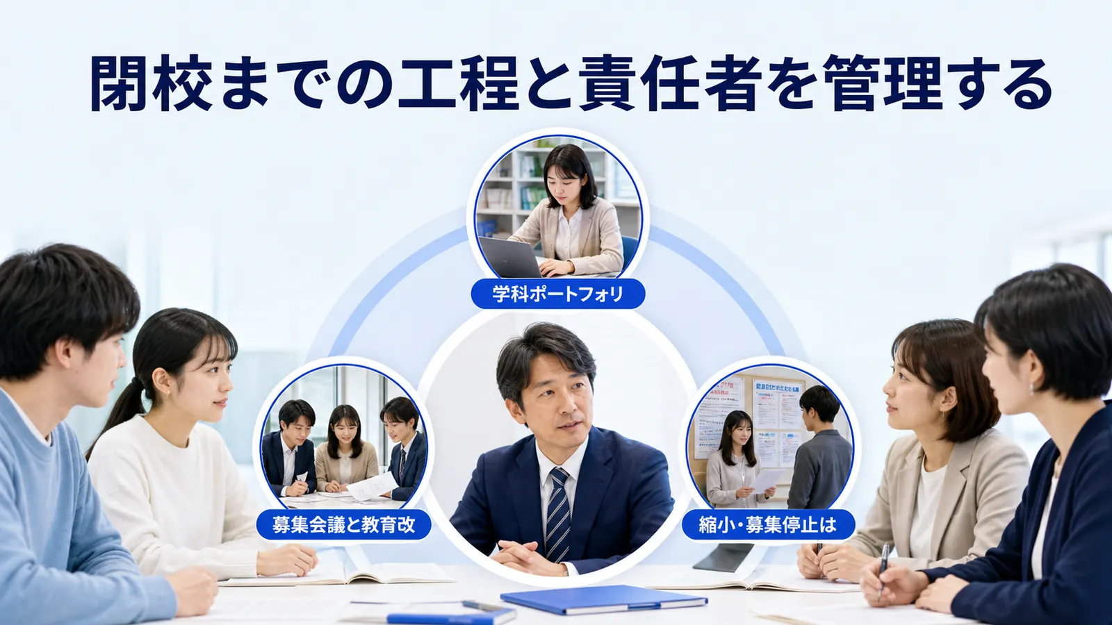 閉校までの工程と責任者を管理する