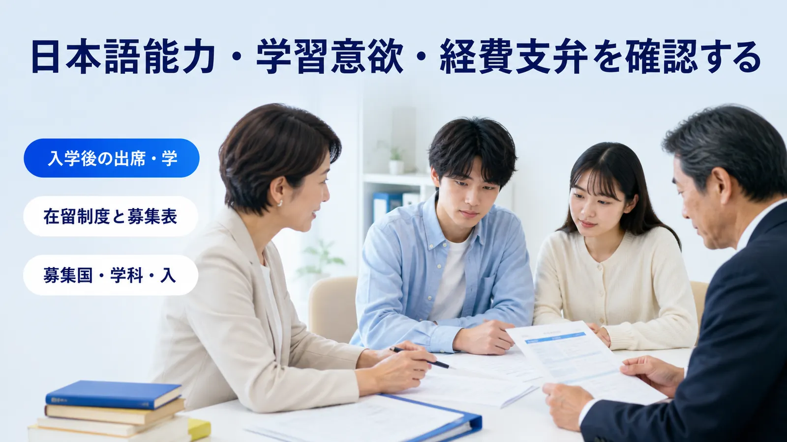 日本語能力・学習意欲・経費支弁を確認する