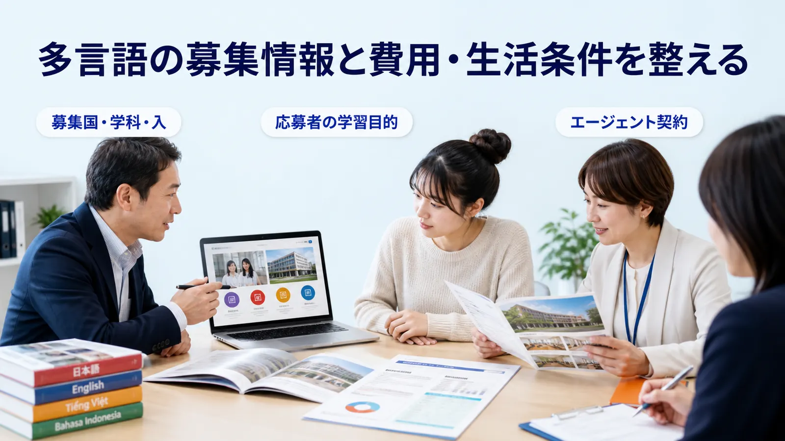 多言語の募集情報と費用・生活条件を整える