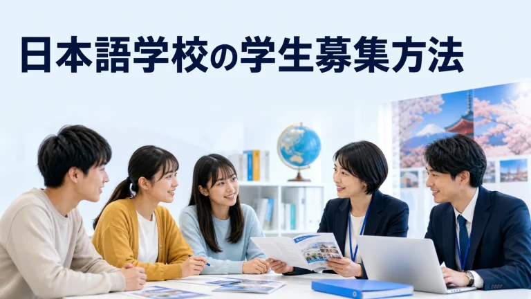 日本語学校の学生募集方法を内容別のオリジナル構図で整理した図解