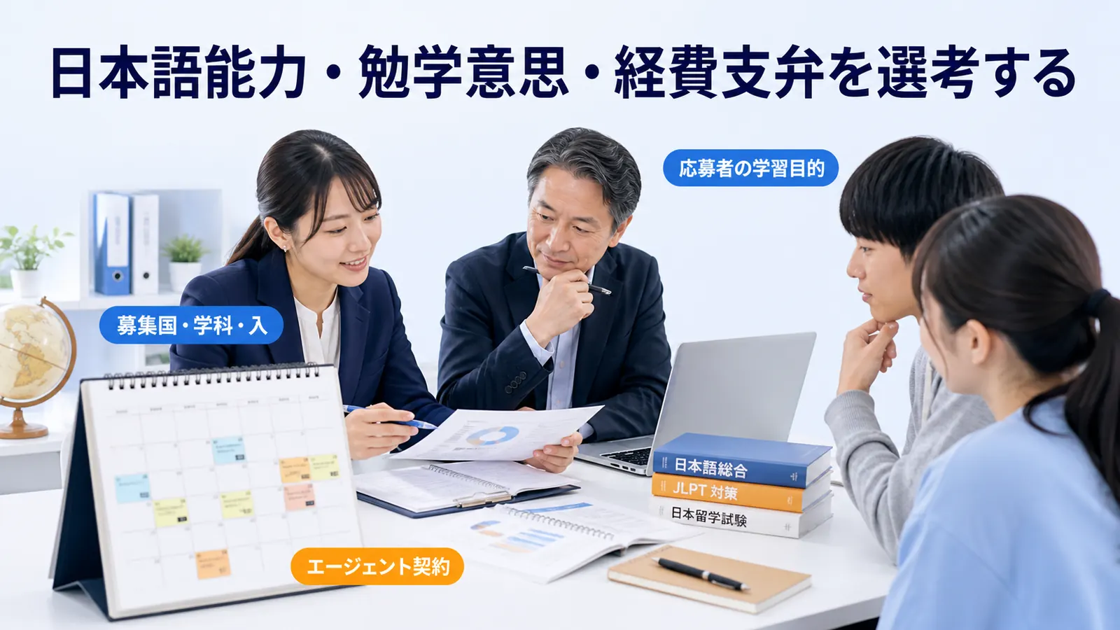 日本語能力・勉学意思・経費支弁を選考する