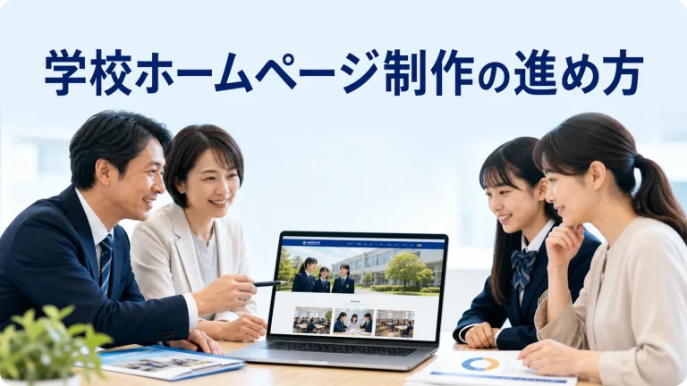 学校ホームページ制作の進め方を内容別のオリジナル構図で整理した図解