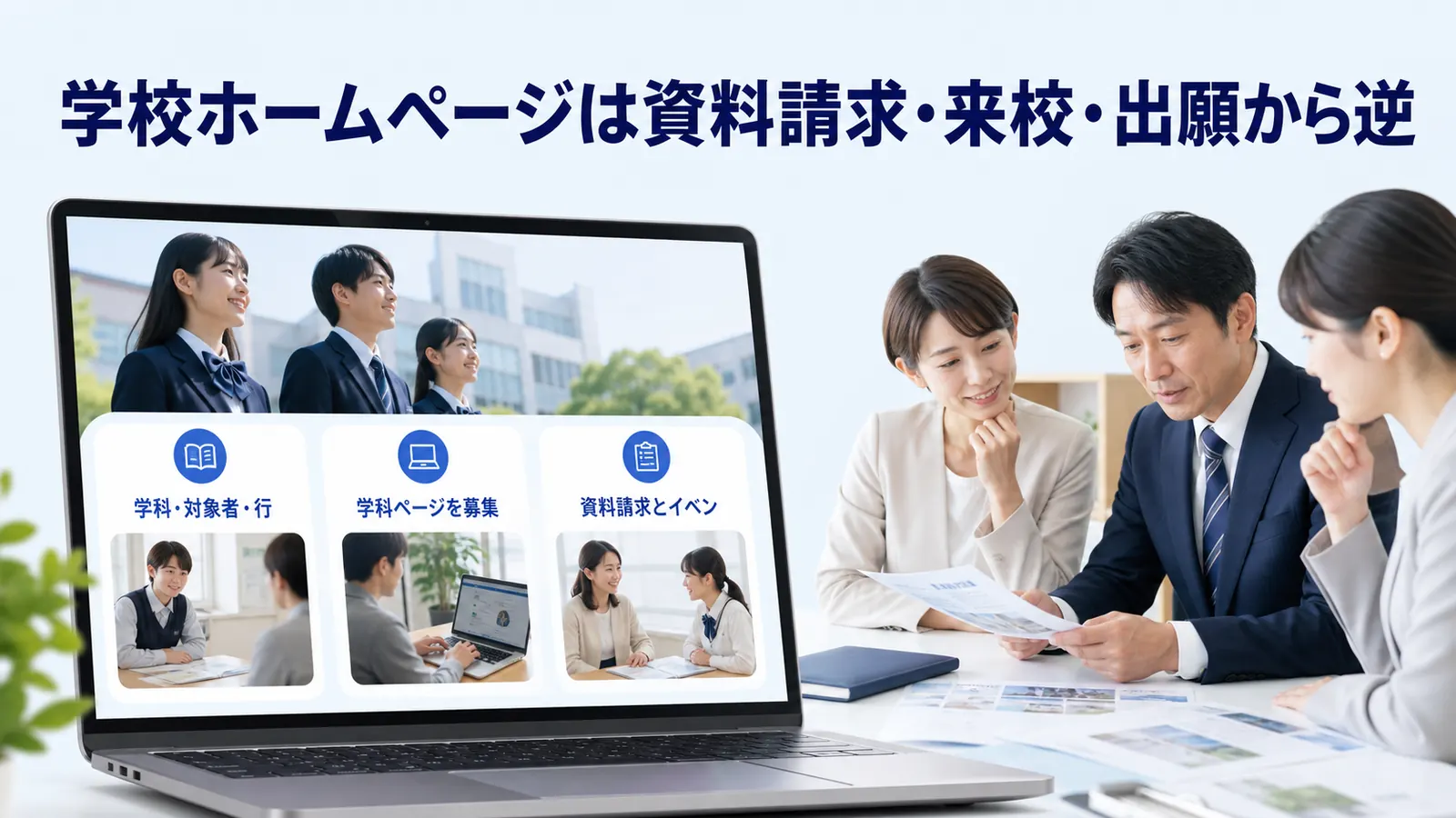 学校ホームページは資料請求・来校・出願から逆