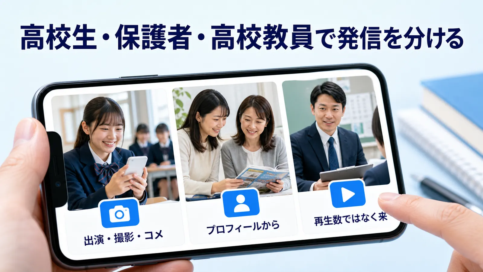 高校生・保護者・高校教員で発信を分ける