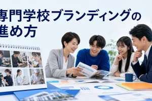 専門学校ブランディングの進め方を内容別のオリジナル構図で整理した図解