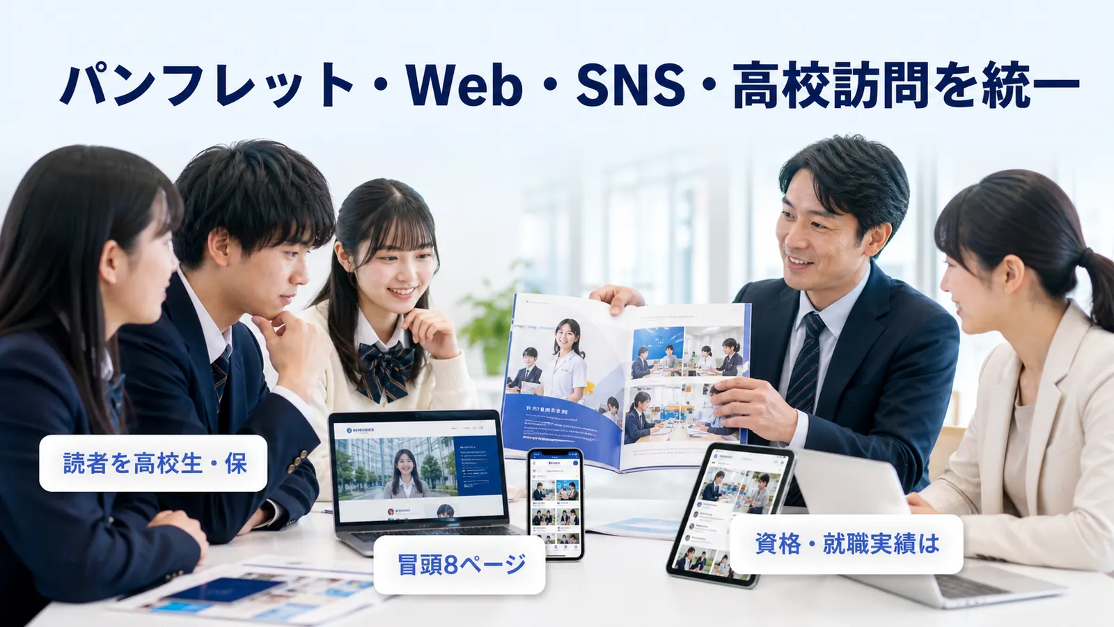 パンフレット・Web・SNS・高校訪問を統一