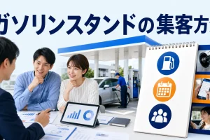 ガソリンスタンドの集客方法を内容別のオリジナル構図で整理した図解