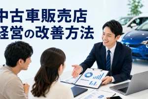 中古車販売店経営の改善方法を内容別のオリジナル構図で整理した図解