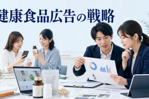 健康食品広告の戦略を内容別のオリジナル構図で整理した図解