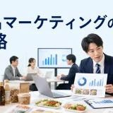 食品マーケティングの戦略を内容別のオリジナル構図で整理した図解