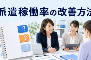 派遣稼働率の改善方法を内容別のオリジナル構図で整理した図解