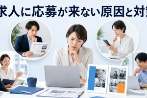 求人に応募が来ない原因と対策を内容別のオリジナル構図で整理した解説画像
