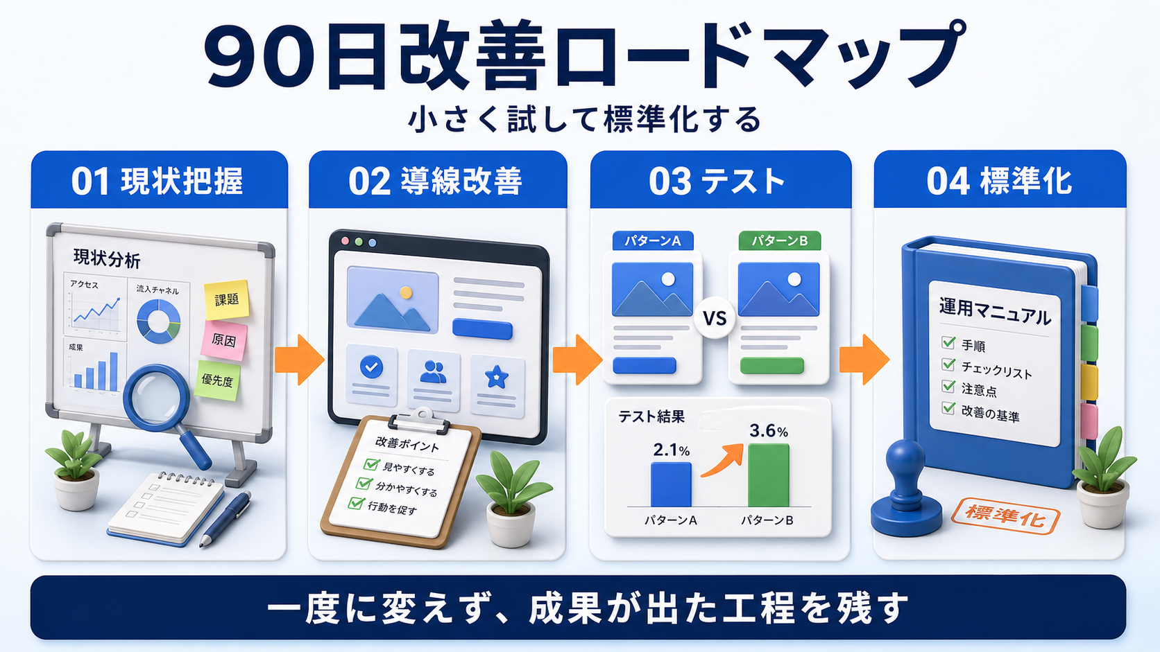 車 買取 集客を90日で改善するロードマップの判断ポイントを整理したImage 2.0図解