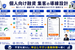個人向け融資 集客の方法｜審査前の不安を減らし相談につなげる広告・LP導線を解説 Image 2.0 図解