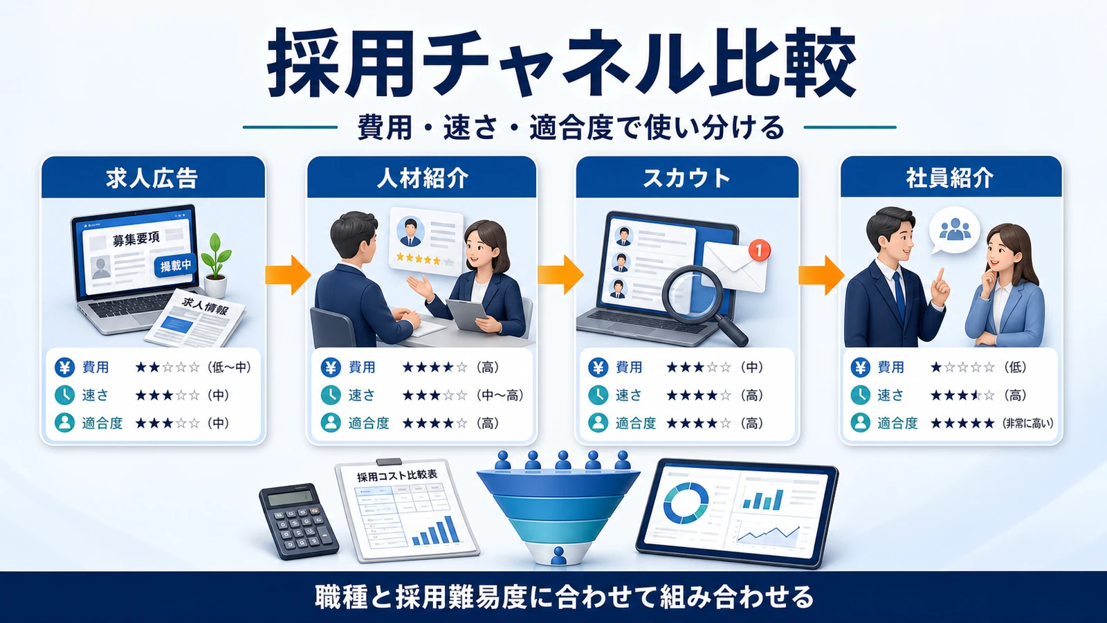 採用コスト チャネルの役割分担 図解