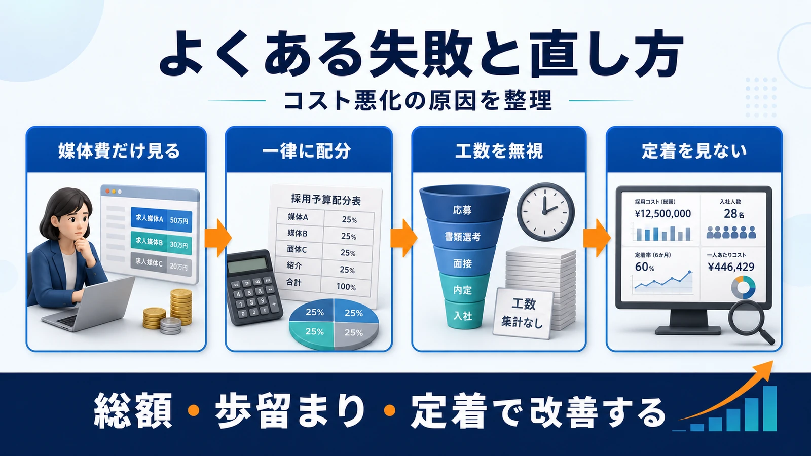 採用コスト 失敗パターンと修正 図解