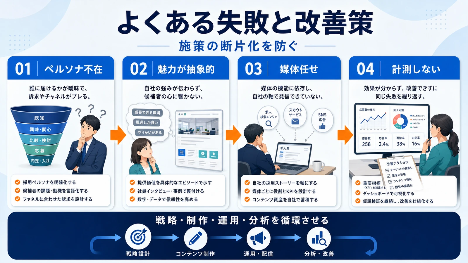 採用マーケティング 失敗パターンと修正 図解
