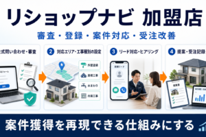 リショップナビ加盟店になるには？審査・登録・案件対応・受注改善