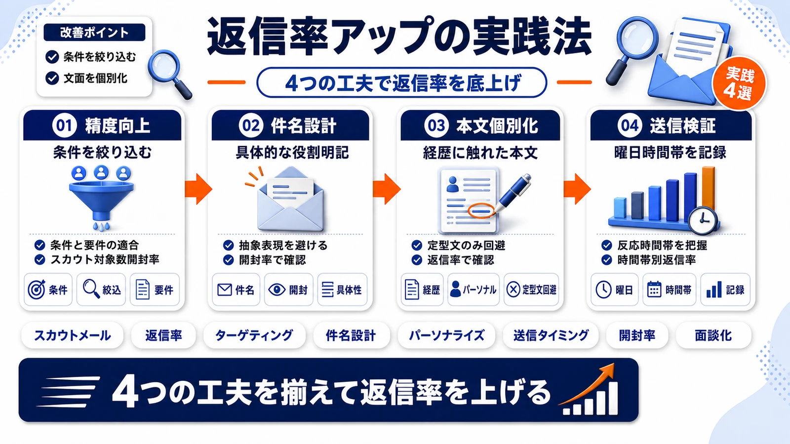 スカウトメール返信率を上げる4つの実践方法を整理したImage 2.0図解