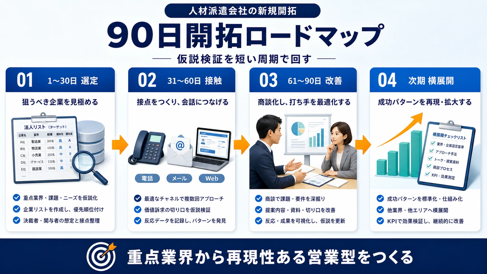 人材派遣 営業 90日ロードマップ 図解