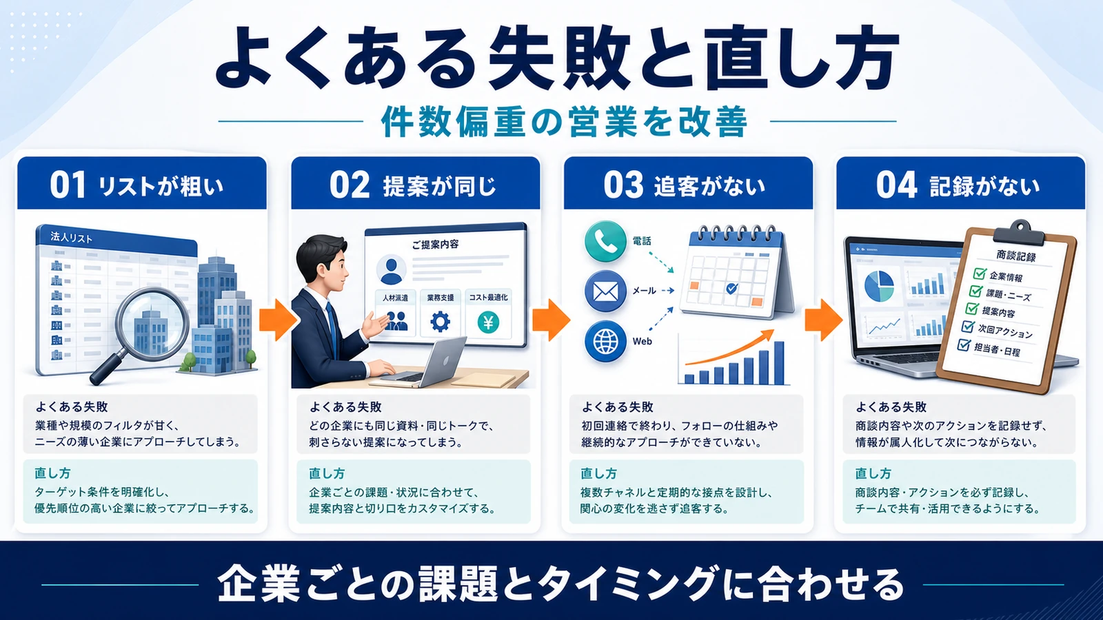 人材派遣 営業 失敗パターンと修正 図解