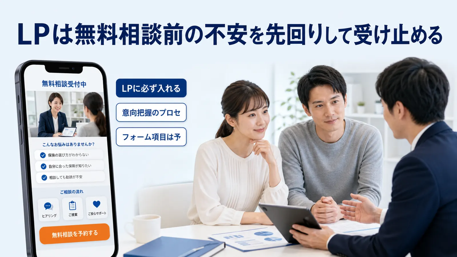LPは無料相談前の不安を先回りして受け止める