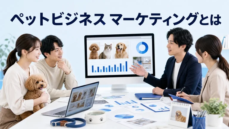 ペットビジネス マーケティングとはを内容別のオリジナル構図で整理した図解