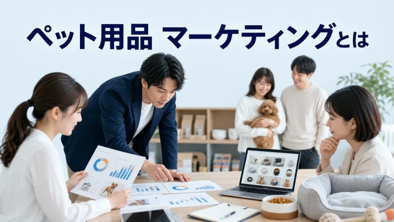 ペット用品 マーケティングとはを内容別のオリジナル構図で整理した図解