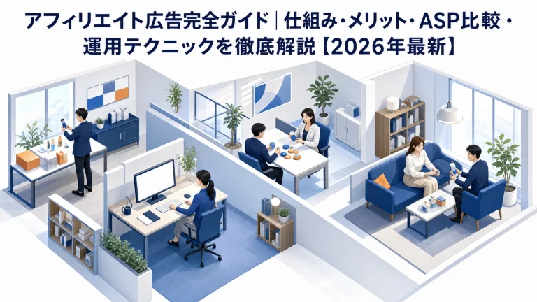 アフィリエイト広告完全ガイド|仕組み・メリット・ASP比較・運用テクニックを徹底解説【2026年最新】 Image 2.0 図解