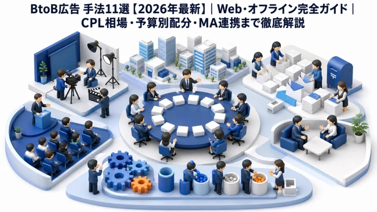 BtoB広告 手法11選【2026年最新】|Web・オフライン完全ガイド|CPL相場・予算別配分・MA連携まで徹底解説 Image 2.0 図解