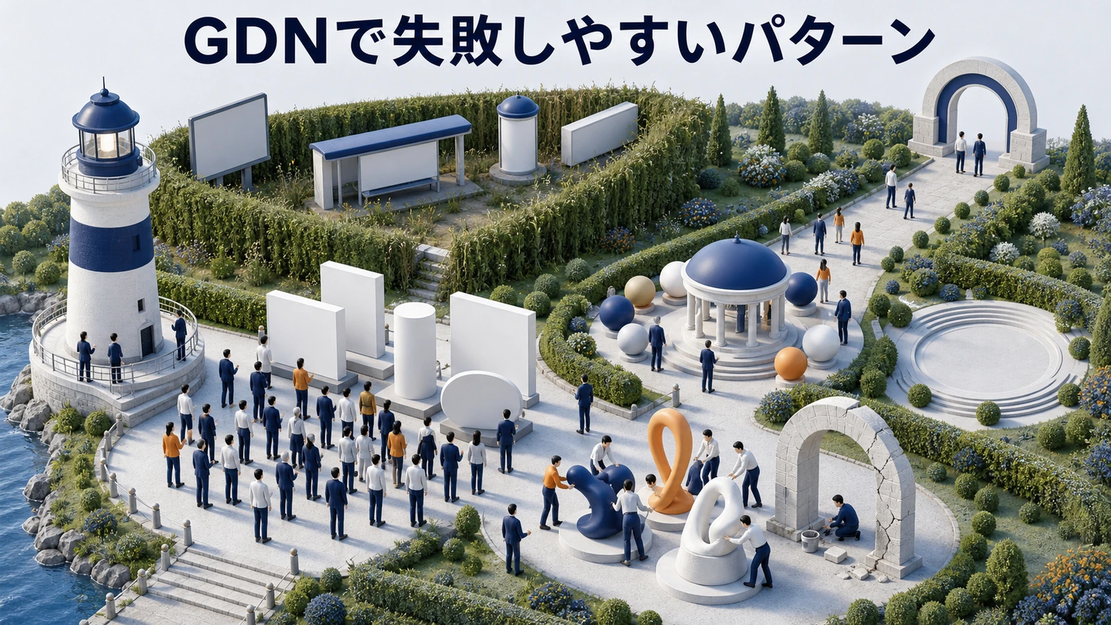 GDNで失敗しやすいパターン 配信が広い バナー任せ 計測不足 改善が遅いのimage2.0図解