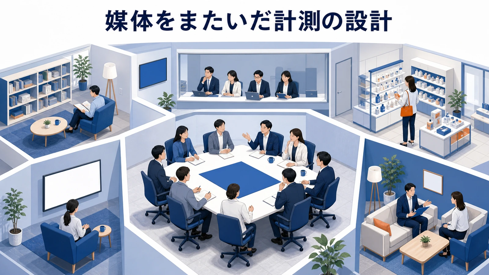 クロスメディアマーケティングとは?媒体連携の設計とライバルマーケティング広告 クロスメディアマーケティングの主な進め方 Image 2.0図解