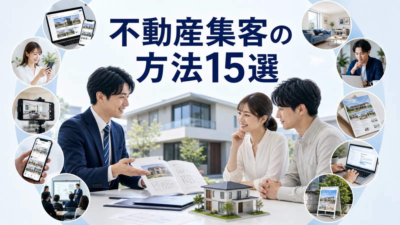 不動産集客の方法15選を内容別のオリジナル構図で整理した図解