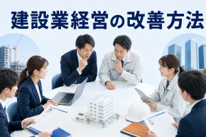 建設業経営の改善方法を内容別のオリジナル構図で整理した図解