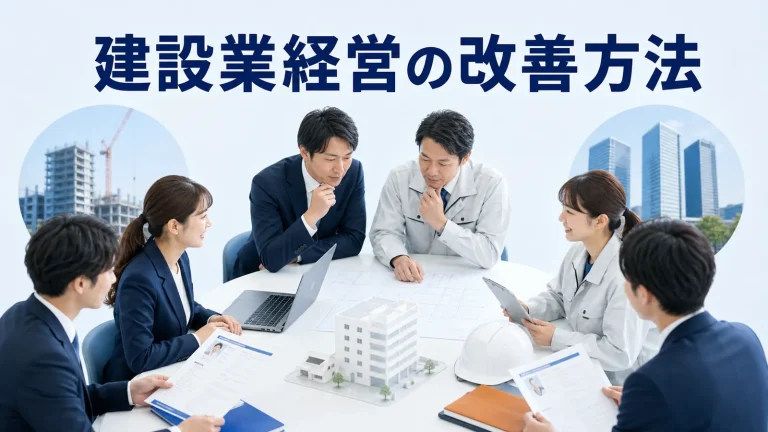 建設業経営の改善方法を内容別のオリジナル構図で整理した図解