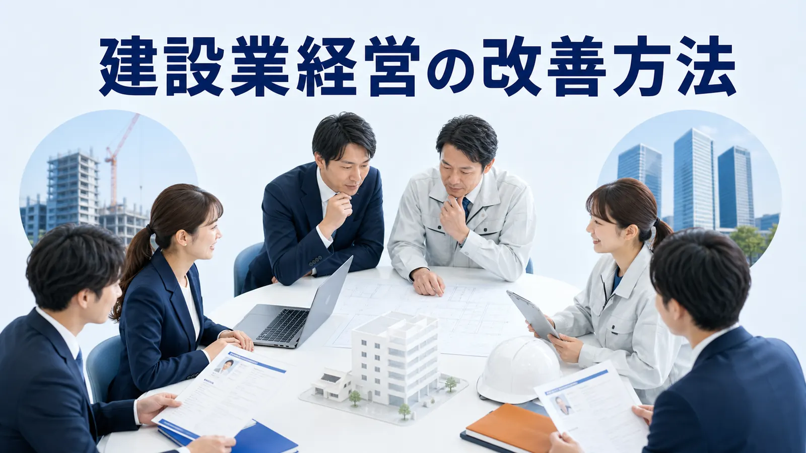 建設業経営の改善方法を内容別のオリジナル構図で整理した図解
