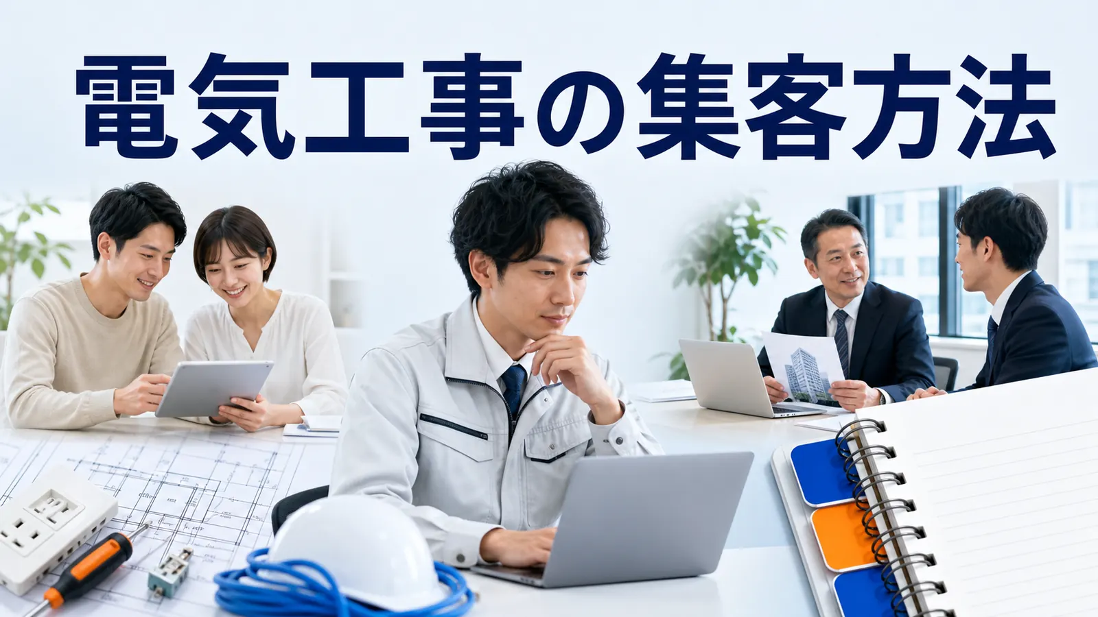 電気工事の集客方法を内容別のオリジナル構図で整理した解説画像