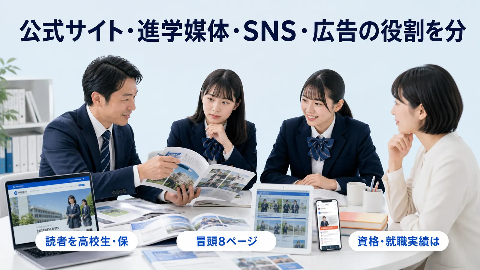 公式サイト・進学媒体・SNS・広告の役割を分
